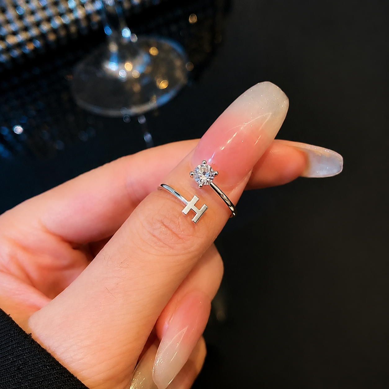 Elegant Letter H Open Band Ring