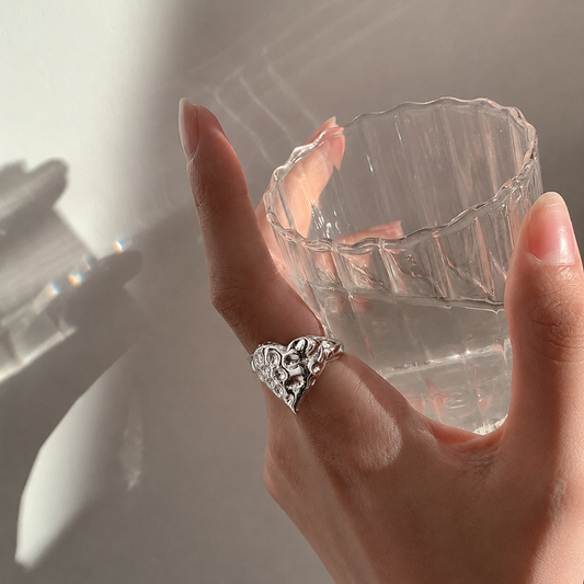 Silver Plated Molten Heart Silver Ring
