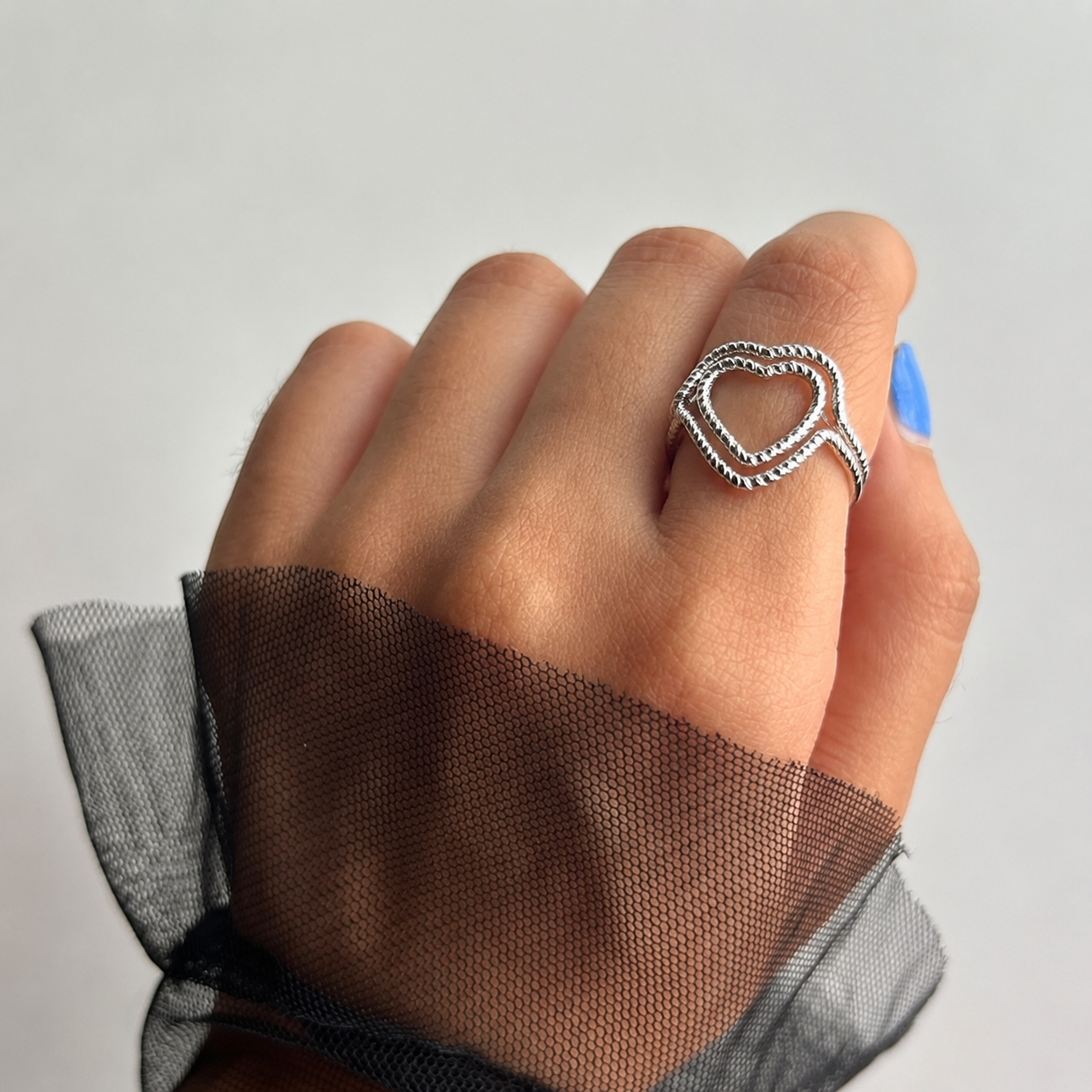 Silver Plated Twisted Heart Silver Ring