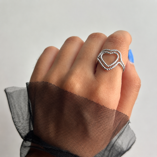 Silver Plated Twisted Heart Silver Ring