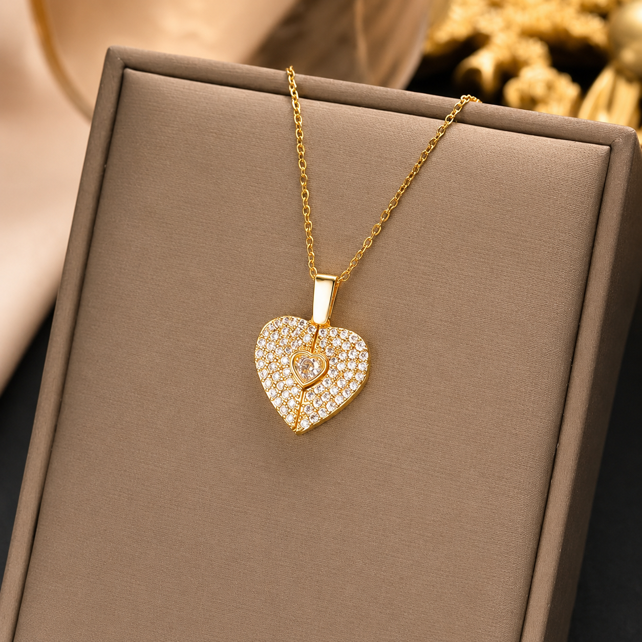 Heart Sparkle Gold Pendant Necklace