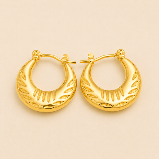 18K Gold Plated Vintage Textured Gold Hoops Earring