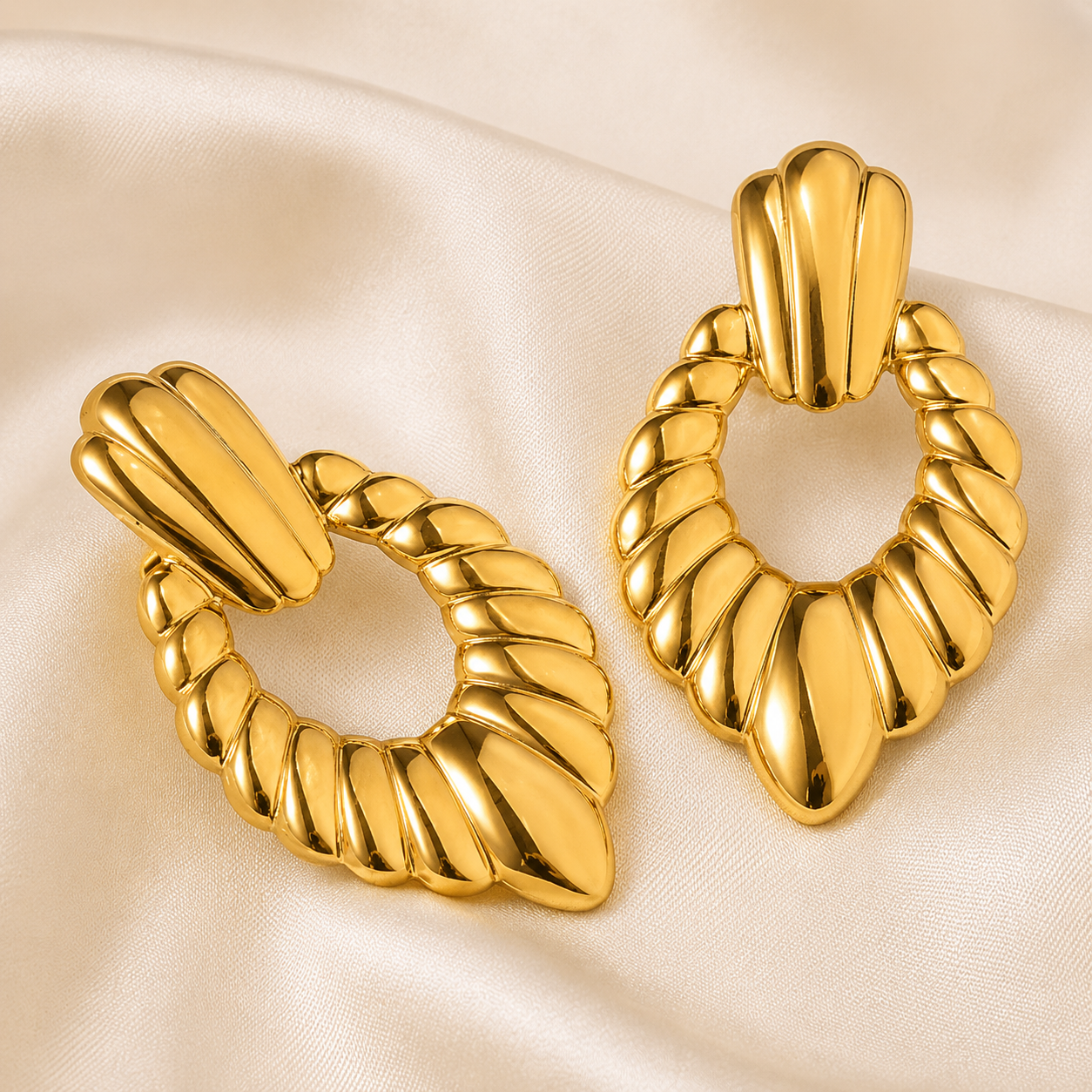 18K Gold Plated Twisted Oval Statement Earrings