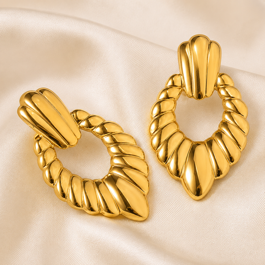 18K Gold Plated Twisted Oval Statement Earrings