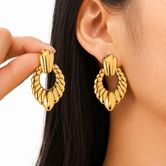 18K Gold Plated Twisted Oval Statement Earrings