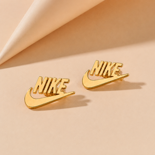18K Gold Plated Street Style Logo Studs Earrings