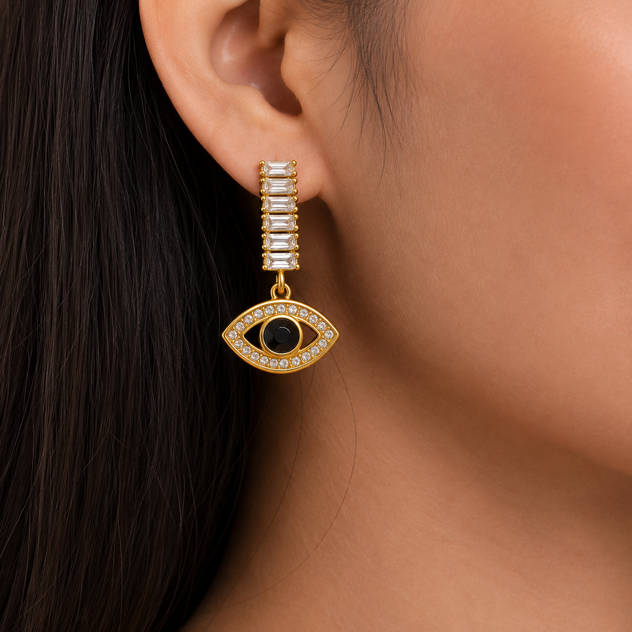 Protective Evil Eye Charm Dangles Earring
