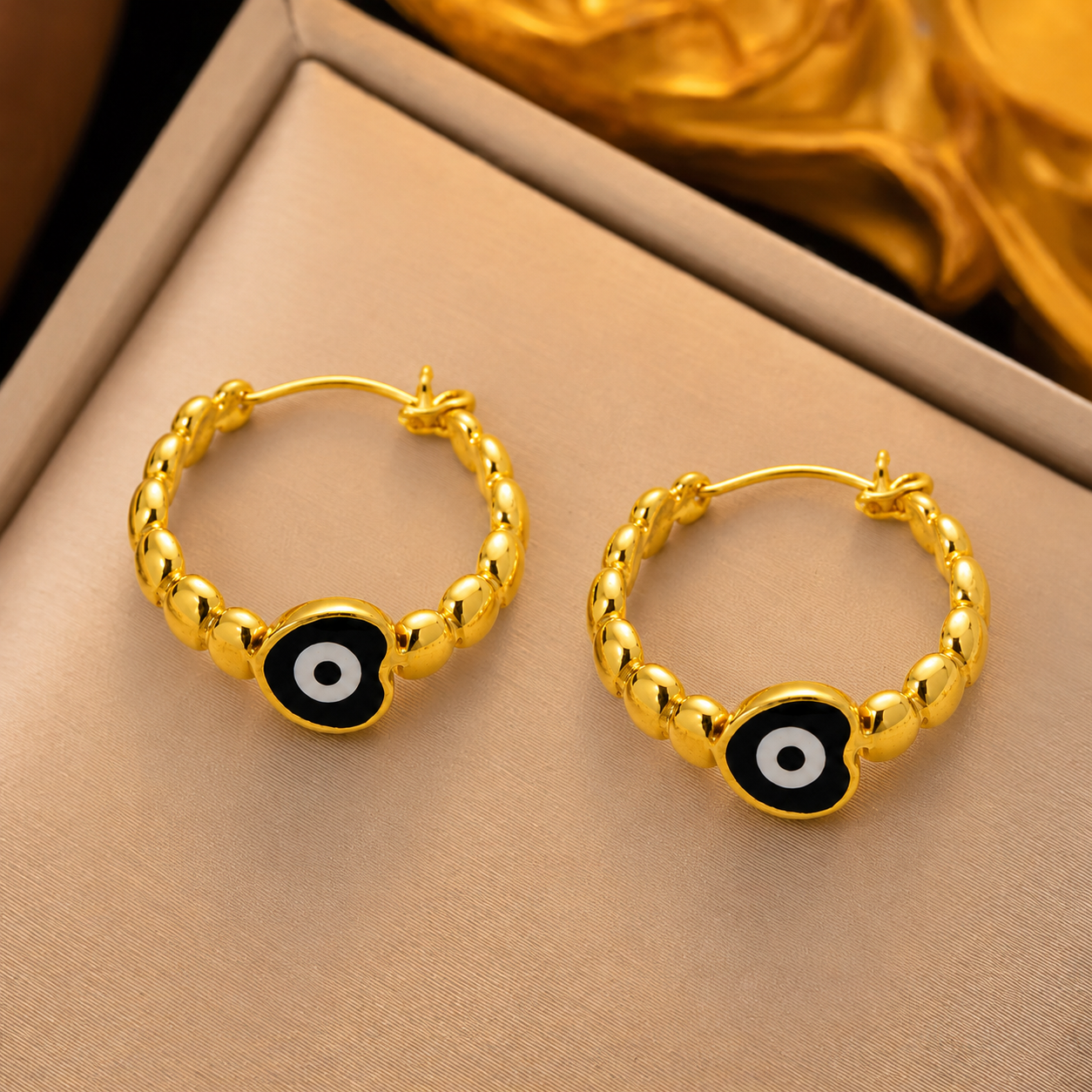 Golden Evil Eye Hoop Earrings