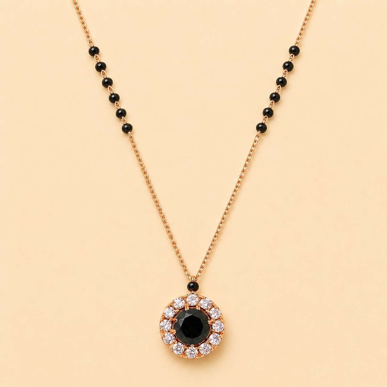 Rose Gold Black Stone Mangalsutra