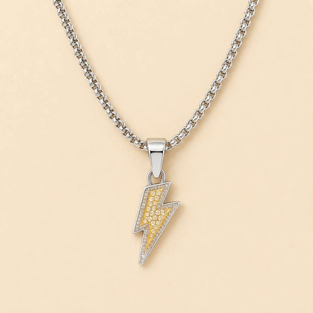 Men - Silver Plated Iced Flash Thunder Pendant Men Chain