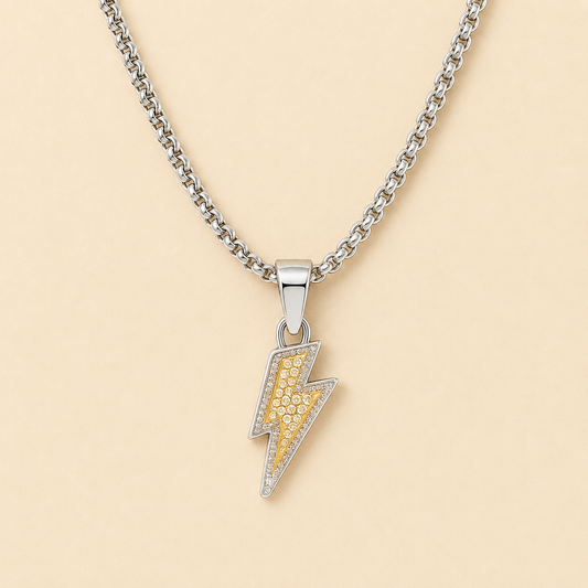 Men - Silver Plated Iced Flash Thunder Pendant Men Chain