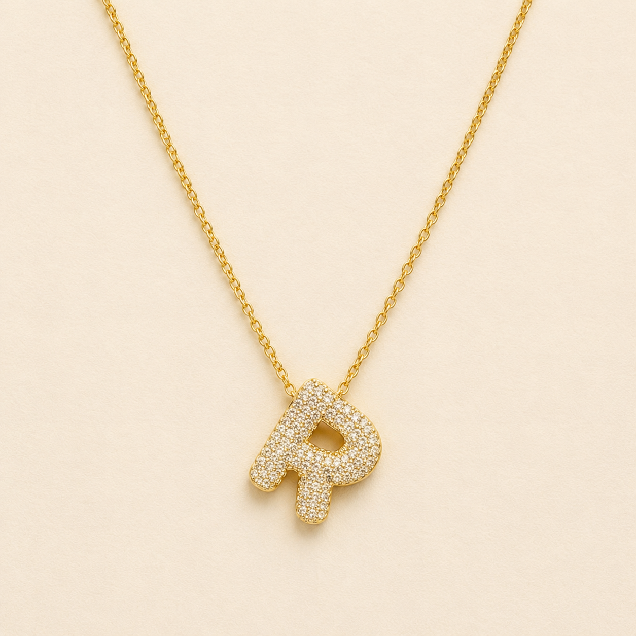18k Gold Plated R Initial Necklace
