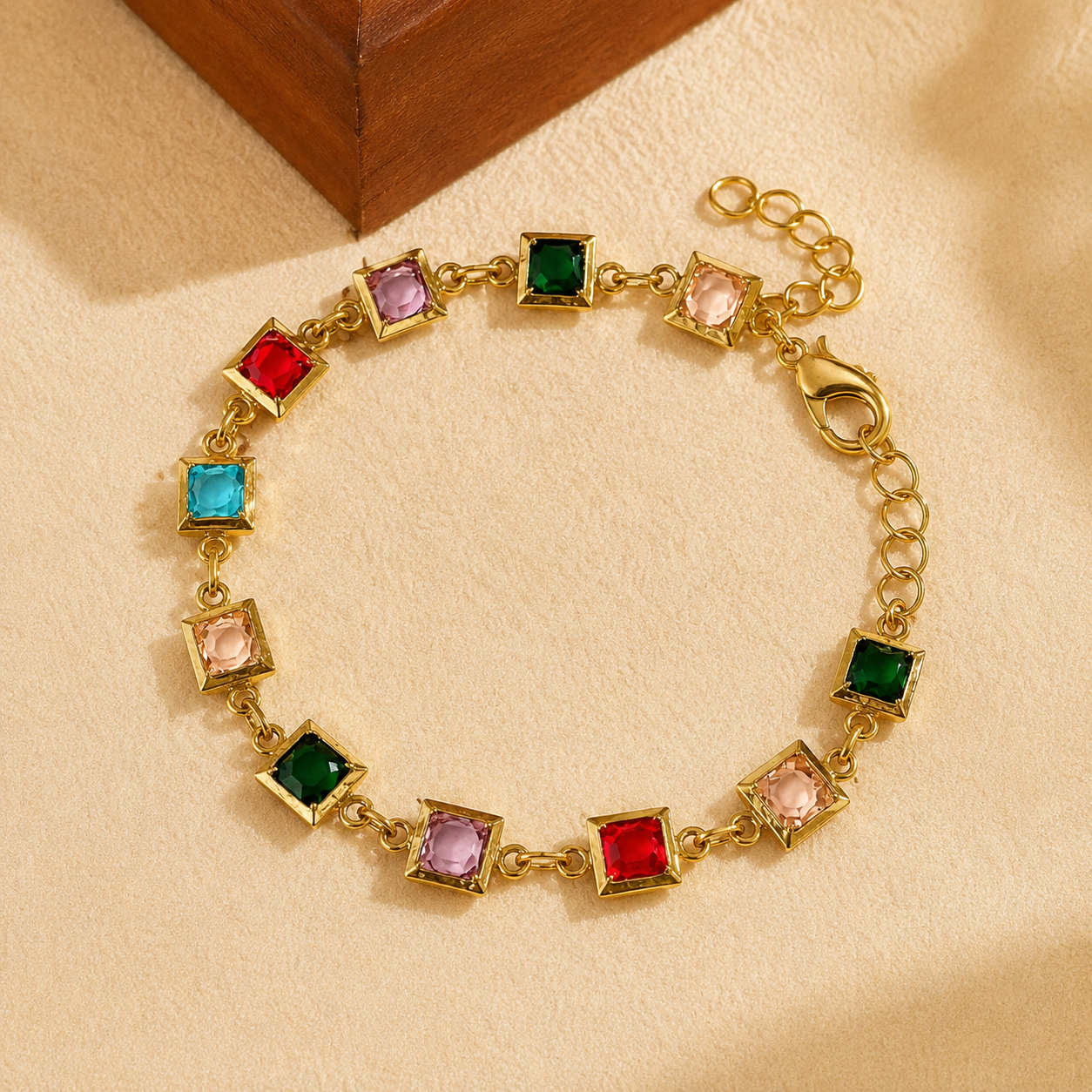 18K Gold Plated Color Pop Square Stone Bracelet