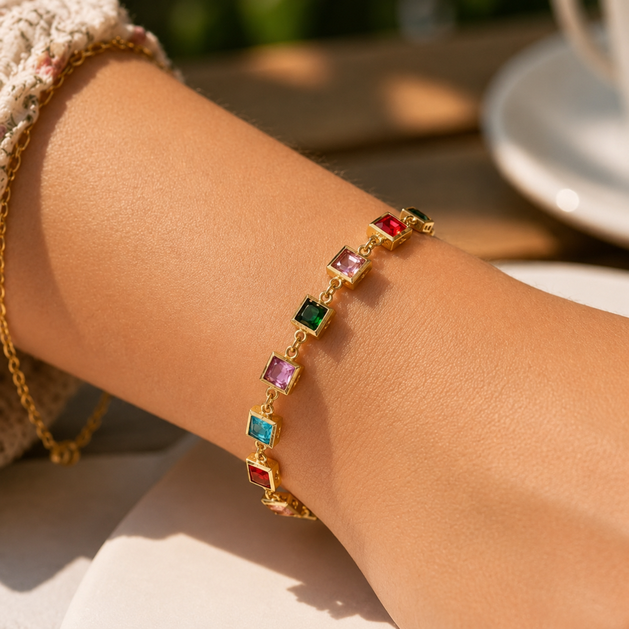 18K Gold Plated Color Pop Square Stone Bracelet