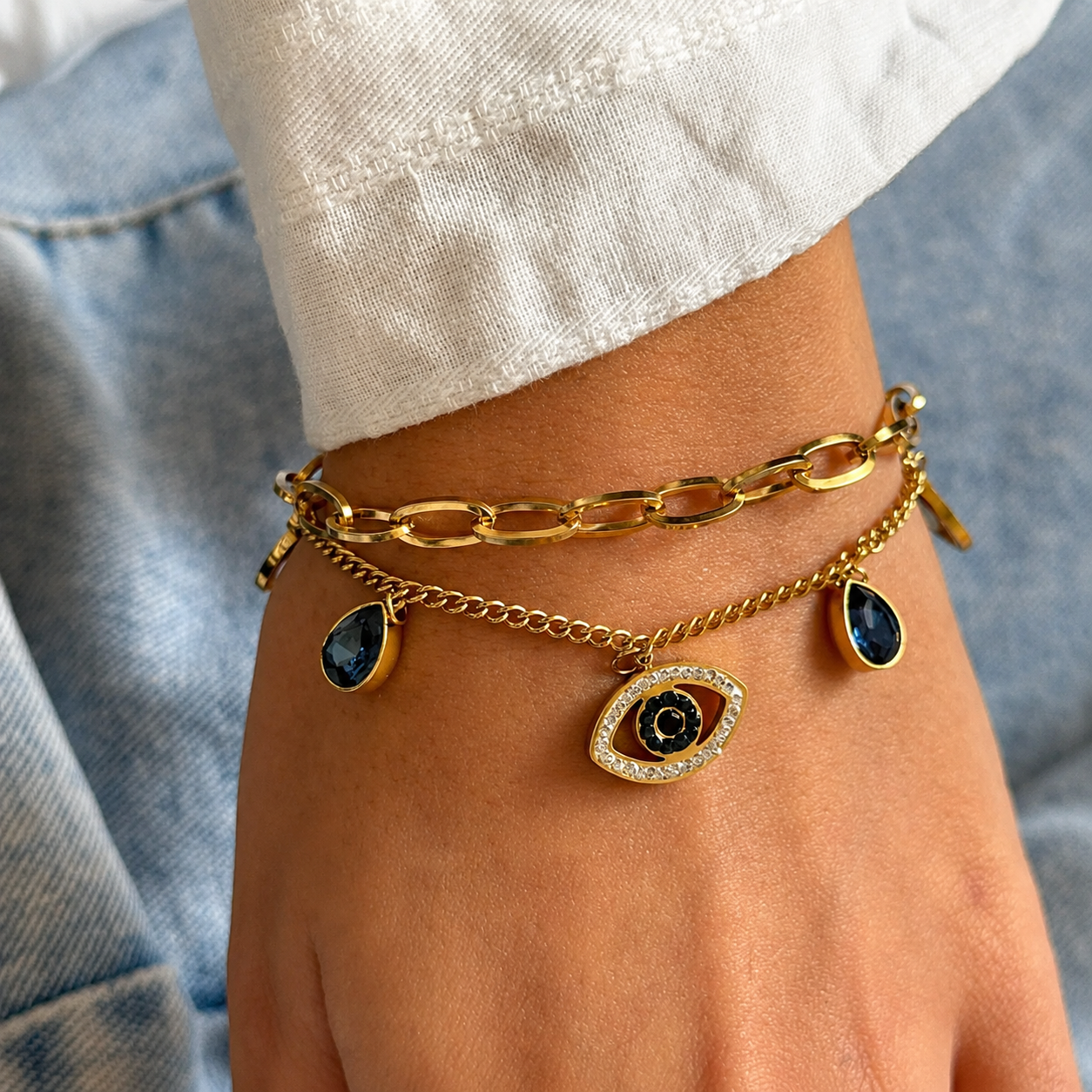 Mystic Blue Stone Charm Bracelet