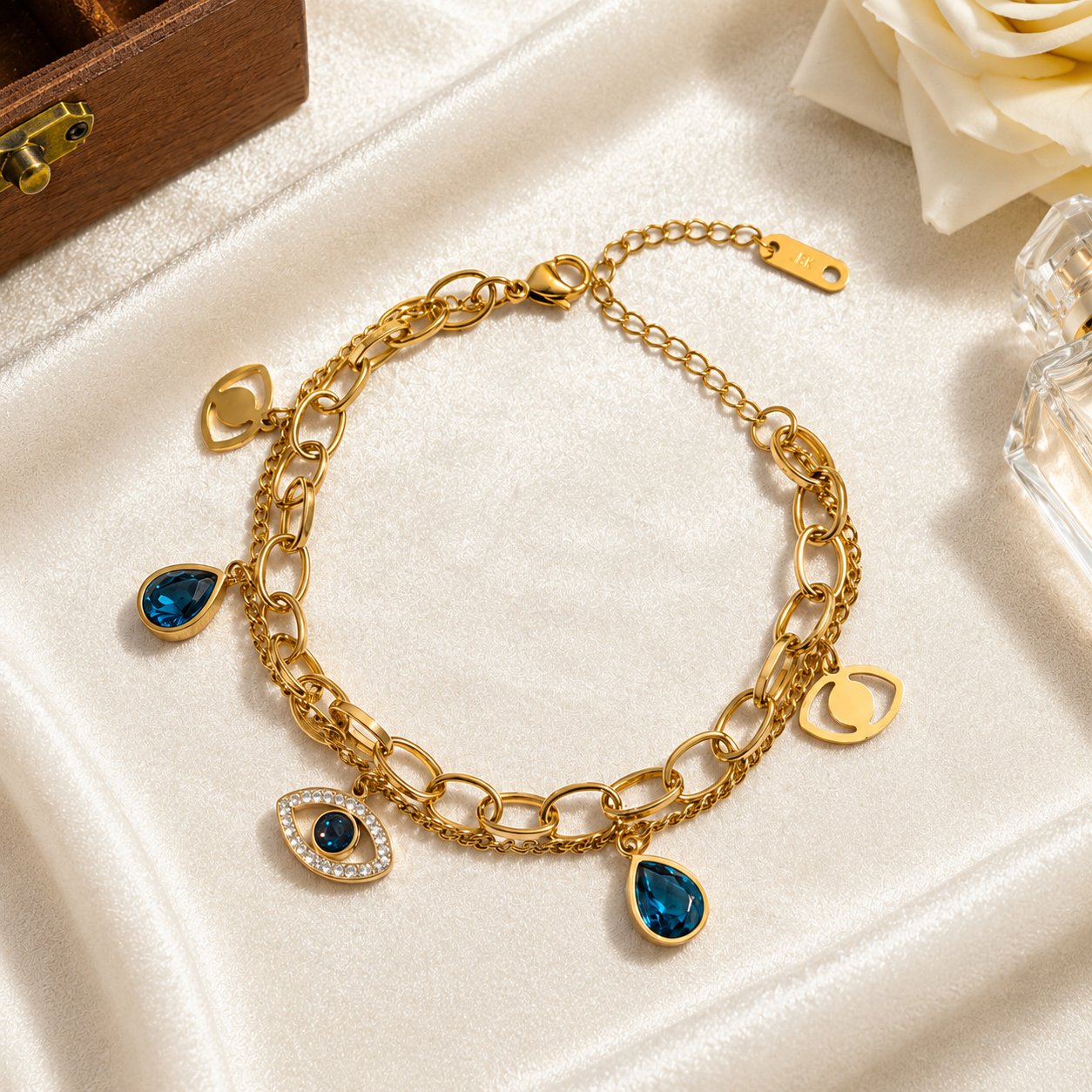 Mystic Blue Stone Charm Bracelet