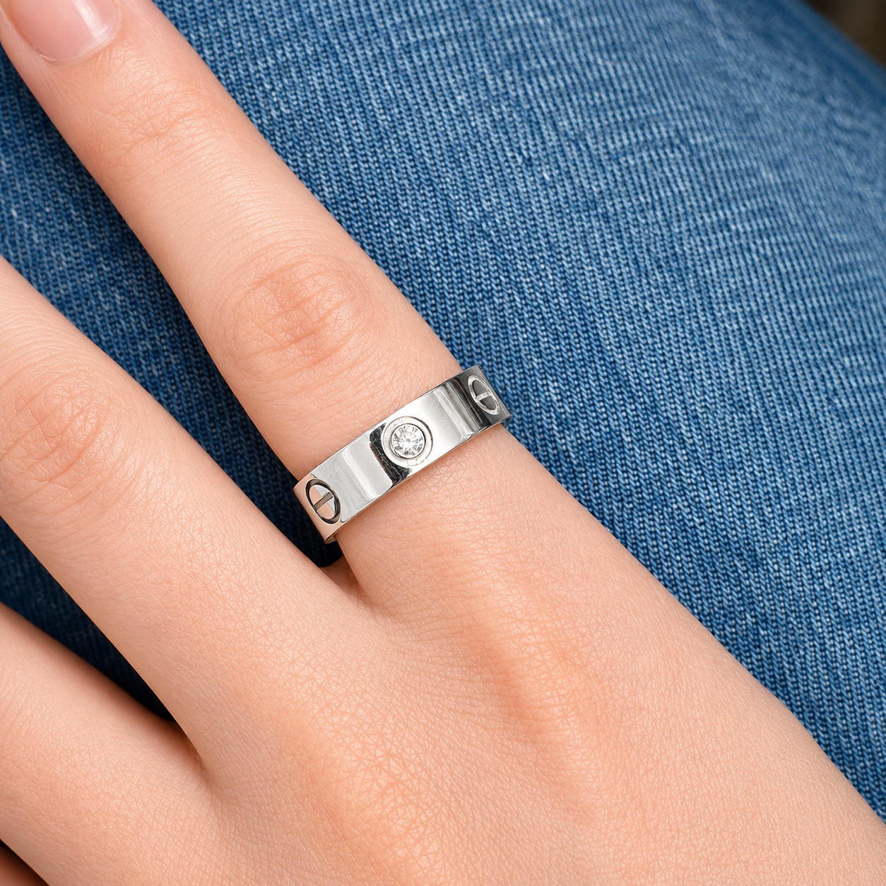 Minimalist Crystal Screw Ring (Size 16, 17, 19)
