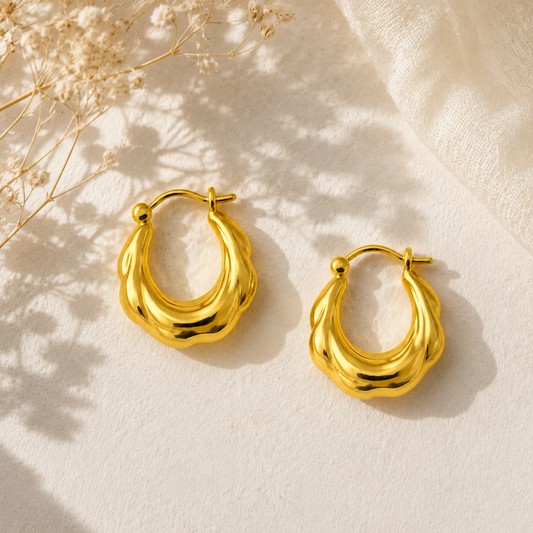 18K Gold Plated  Gypsy Hoops Anti Tarnish Earrings