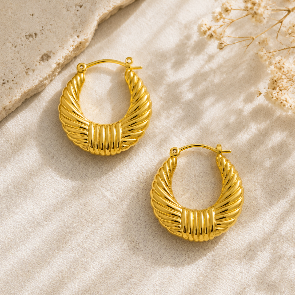 18K Gold Plated Date Hoops Anti Tarnish Earring