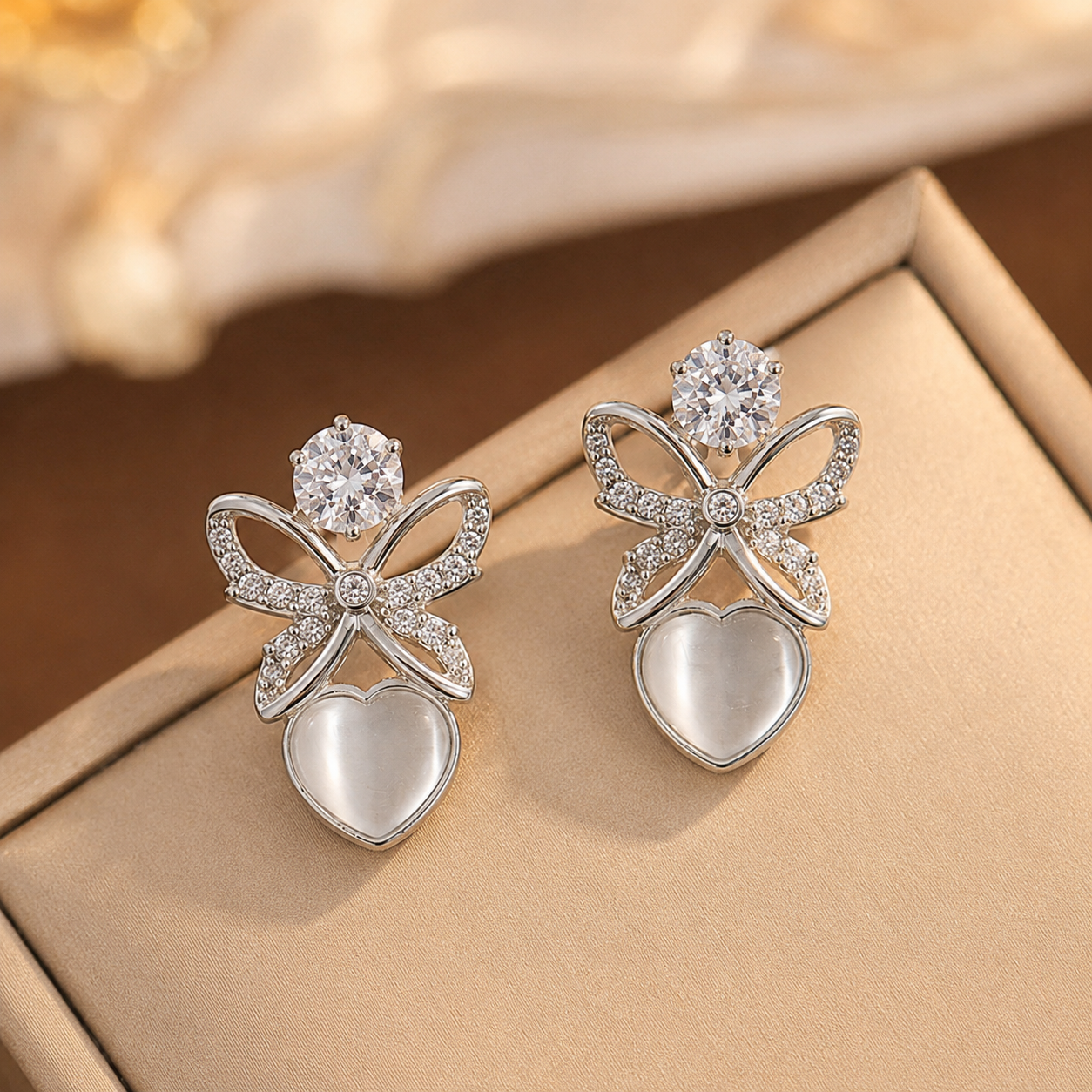 Crystal Butterfly Heart Drop Earrings