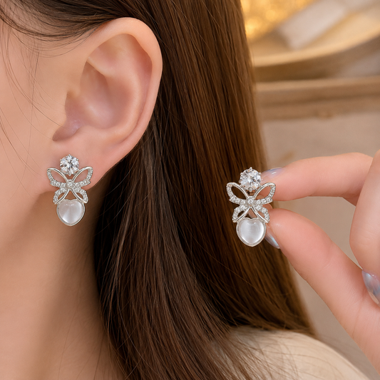 Crystal Butterfly Heart Drop Earrings