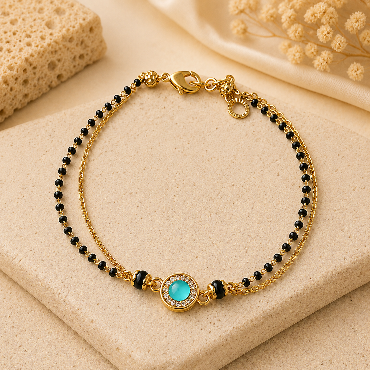 Aqua Black Bead Bracelet Mangalsutra