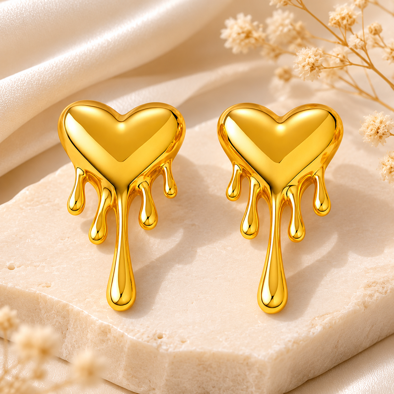 18k Gold Plated Dripping Heart Anti Tarnish Earrings