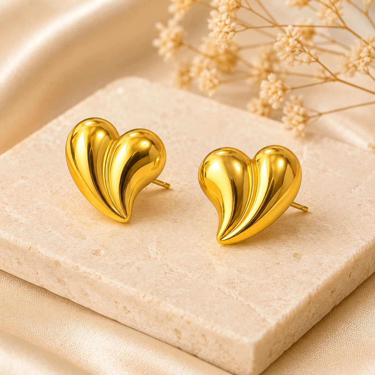 18K Gold Plated Tear Heart Stud Earring