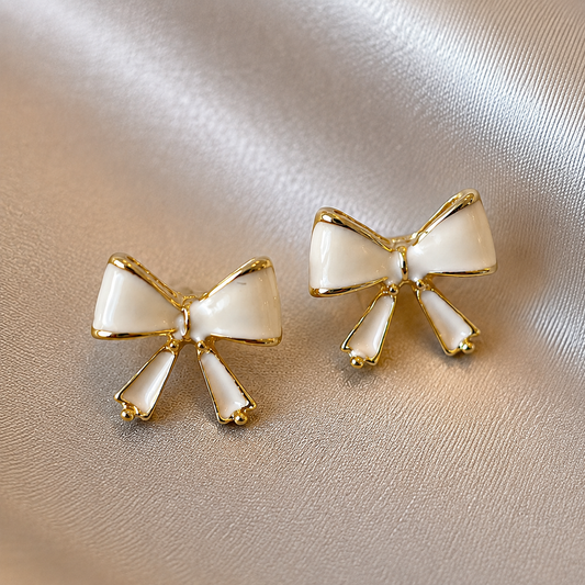 White Ribbon Charm Earrings
