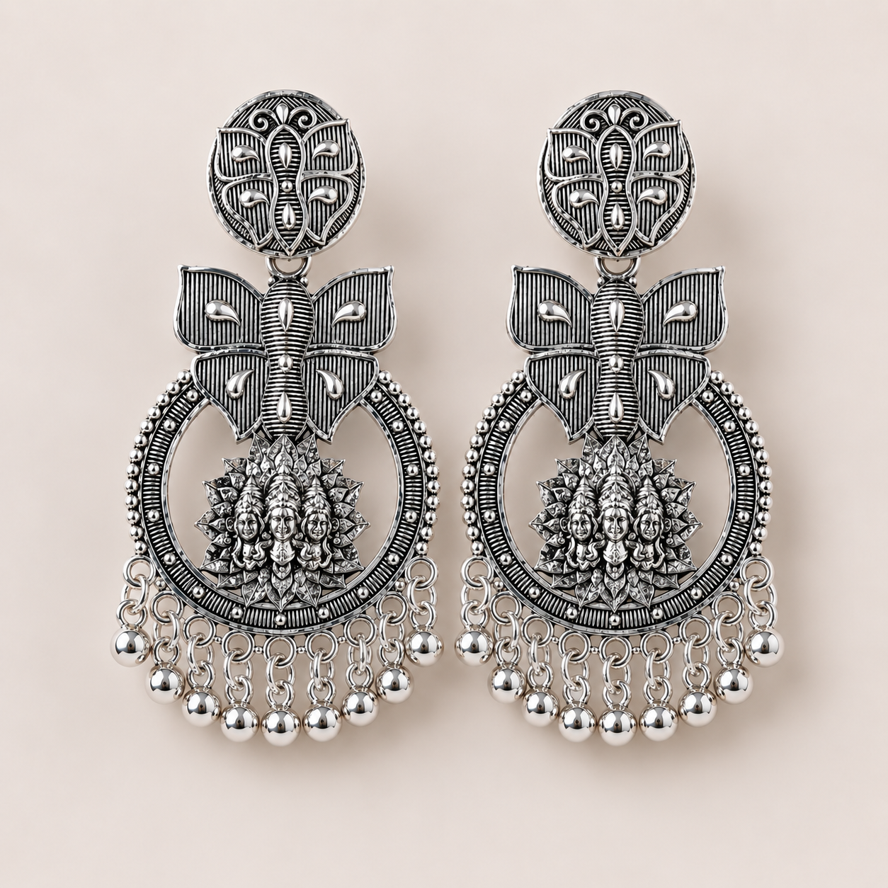 Maharani Devi Oxidised Chandbali Earrings