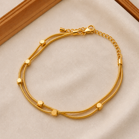 18K Gold Plated Golden Serpentine Double Layer Bracelet