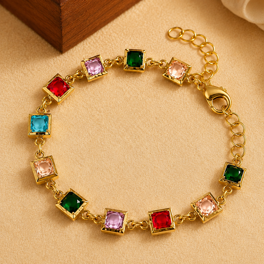 18K Gold Plated Color Pop Square Stone Bracelet