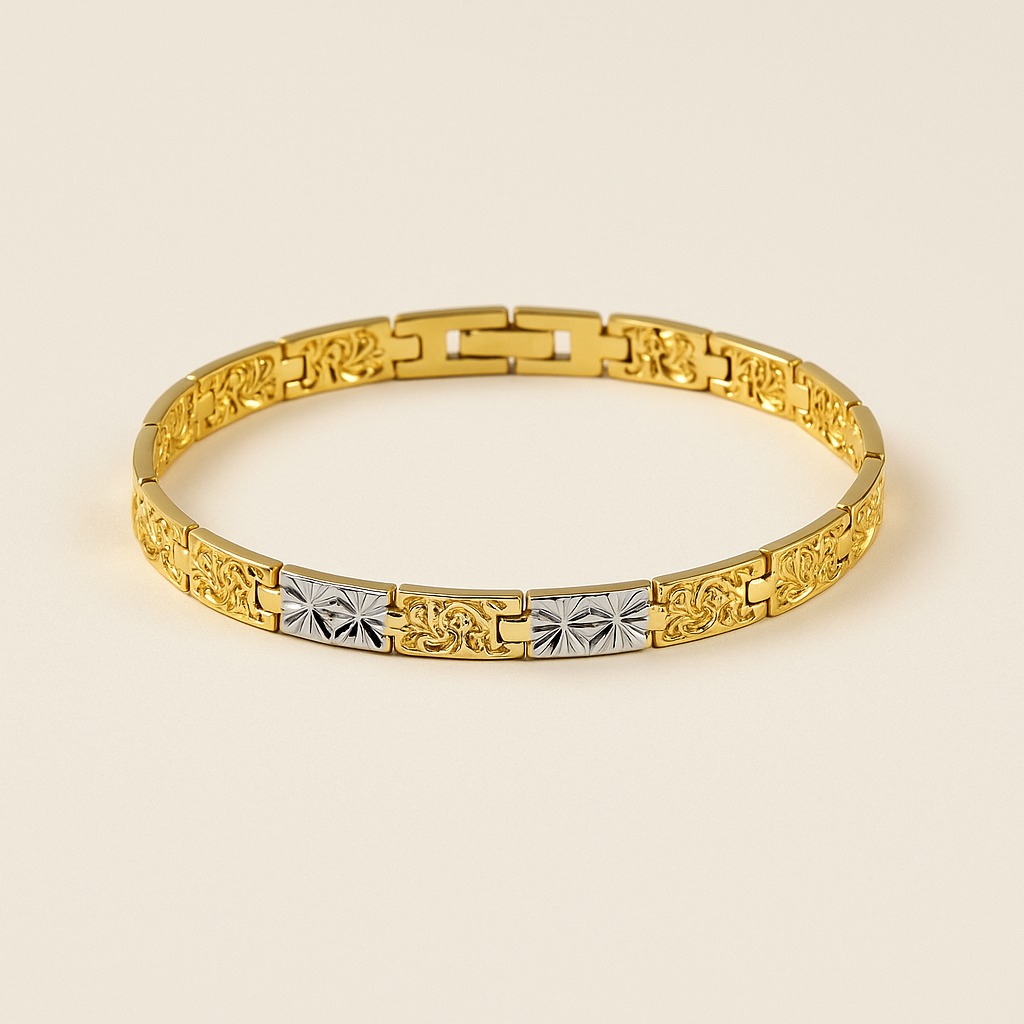Men-18K Gold Plated Silver Tone Titan Luxe Band Men's Bracelet