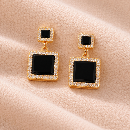 Gold-Toned Crystal Rectangular Shape Earring