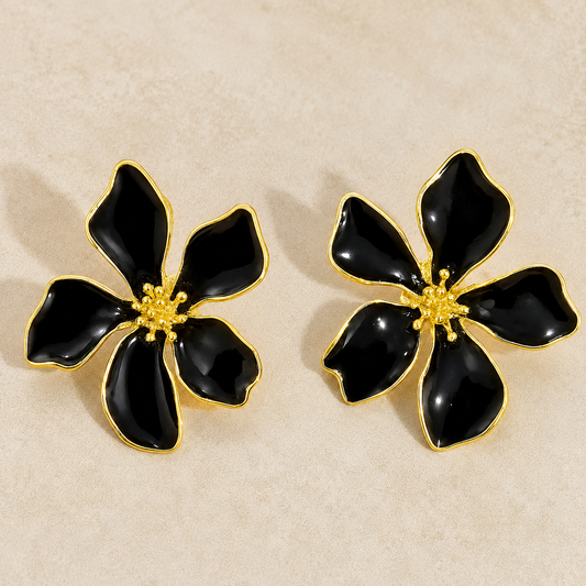 Bloom In Midnight Black Korean Earrings
