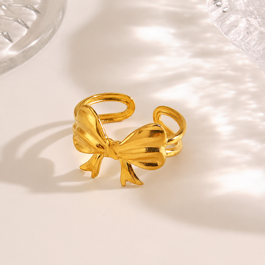 18K Gold Plated Golden Bow Charm Ring