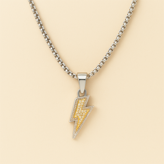 Men - Silver Plated Iced Flash Thunder Pendant Men Chain