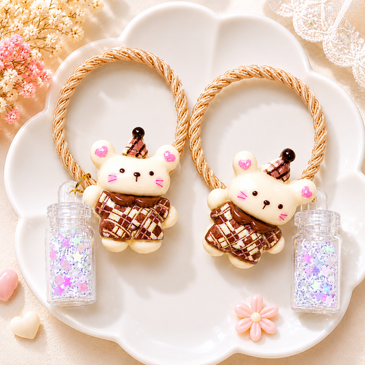 Cute Teddy Bear Hair Ties for Girls with Glitter Bottle Charm