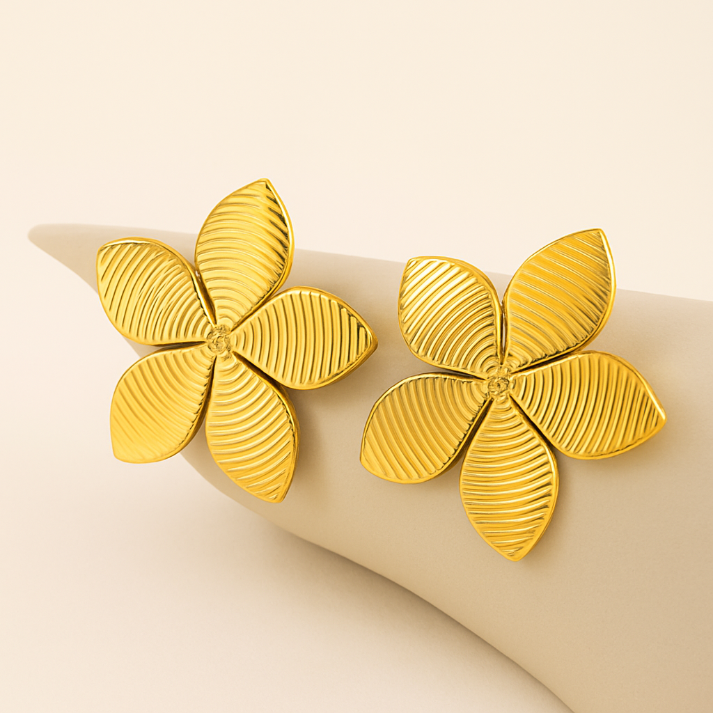 18K Gold Plated Floral Anti Tarnish Stud Earrings