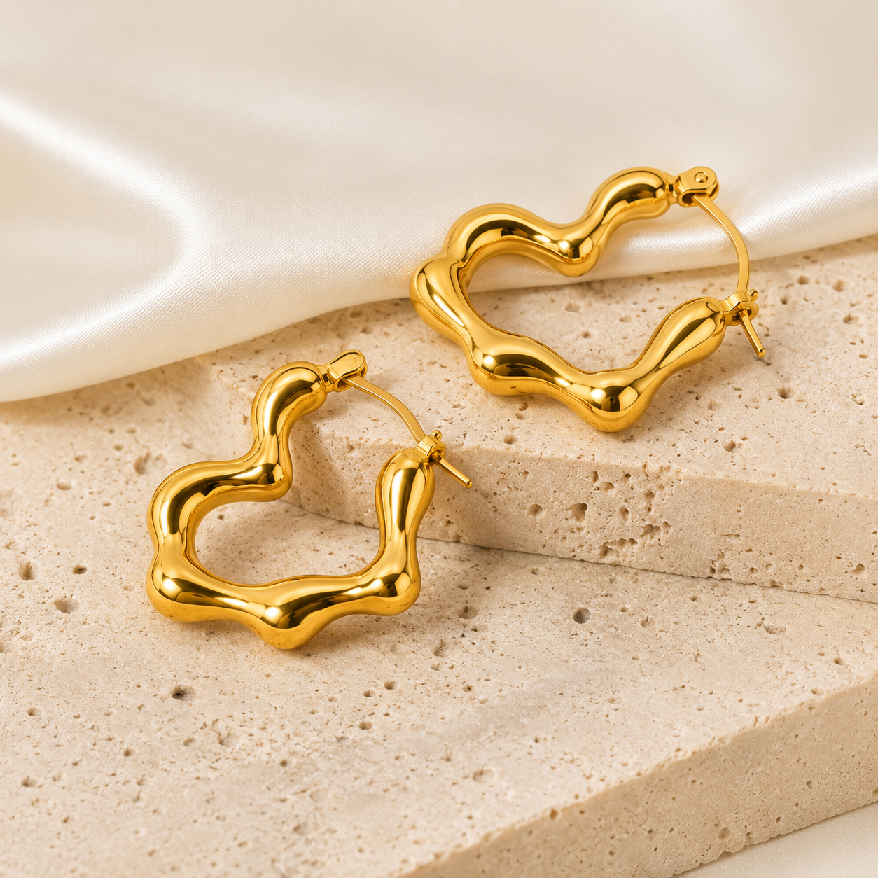 18K Gold Plated Golden Ripple Hoop Earrings for Women