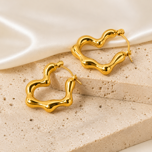 18K Gold Plated Golden Ripple Hoop Earrings for Women