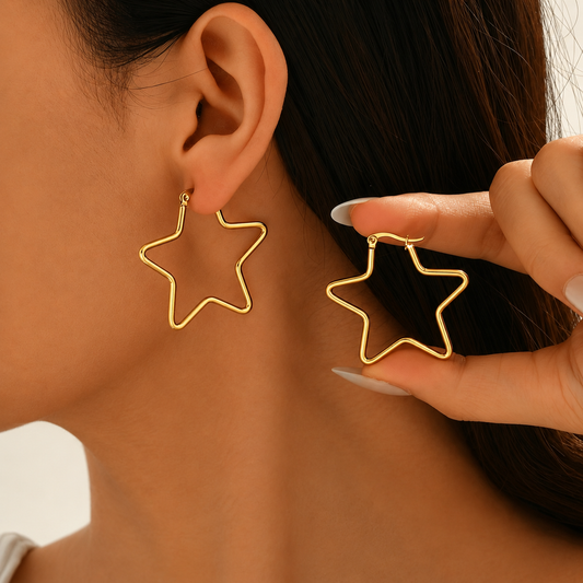 18K Gold Plated Star Hoop Earrings