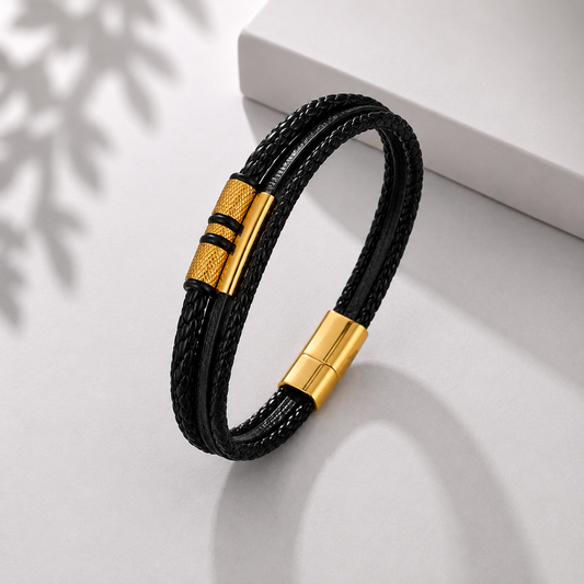 Men - Titan Gold Leather Bracelet