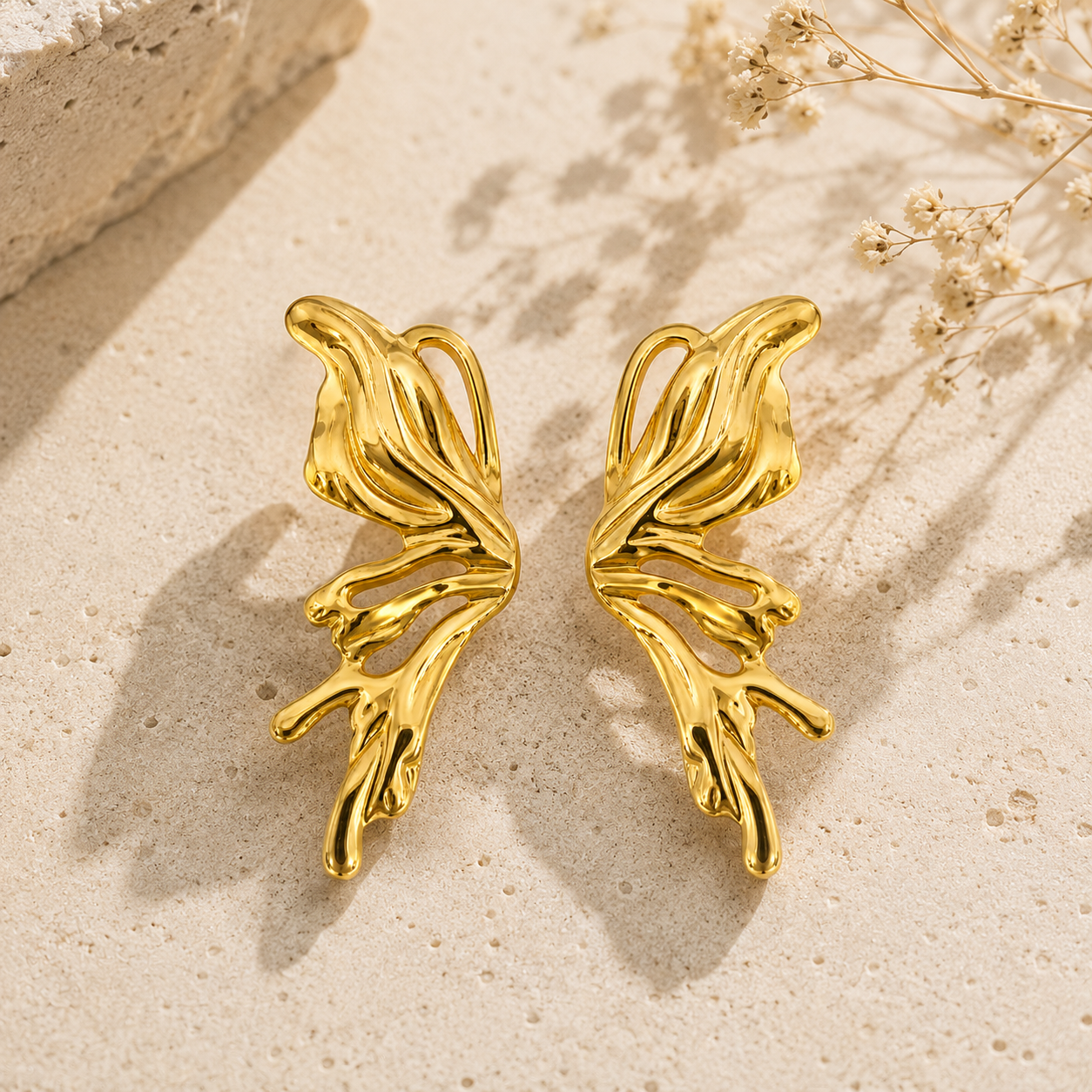 18k Gold Plated Butterfly Wing Drop Earrings