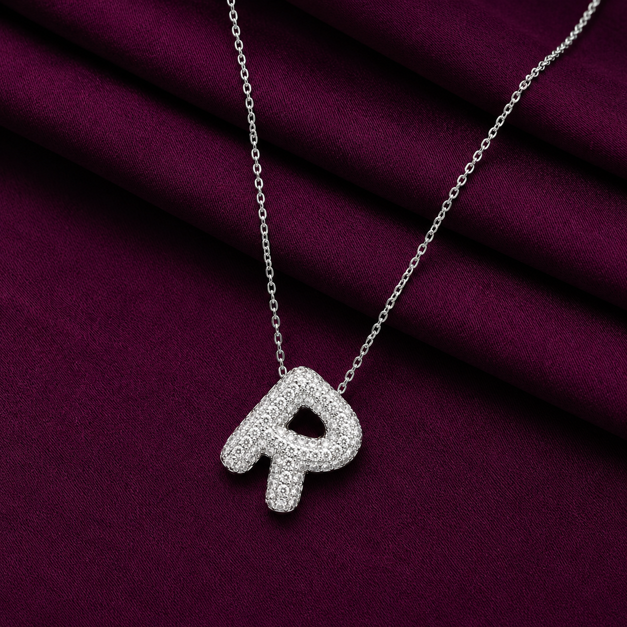 Diamond R Initial Necklace