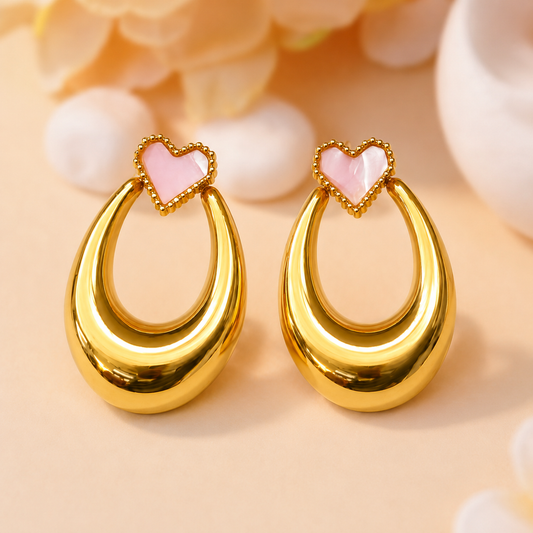 18K Gold Plated Blush Heart Gold Teardrop Earrings