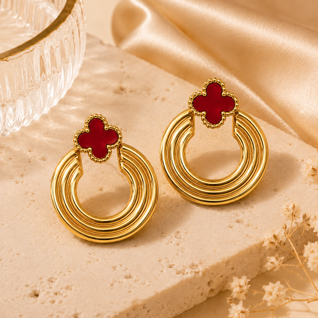 18K Gold Plated Lucky Clover Gold Hoop Earrings