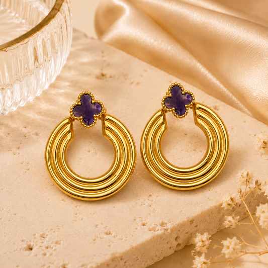 18K Gold Plated Lucky Clover Gold Hoop Earrings