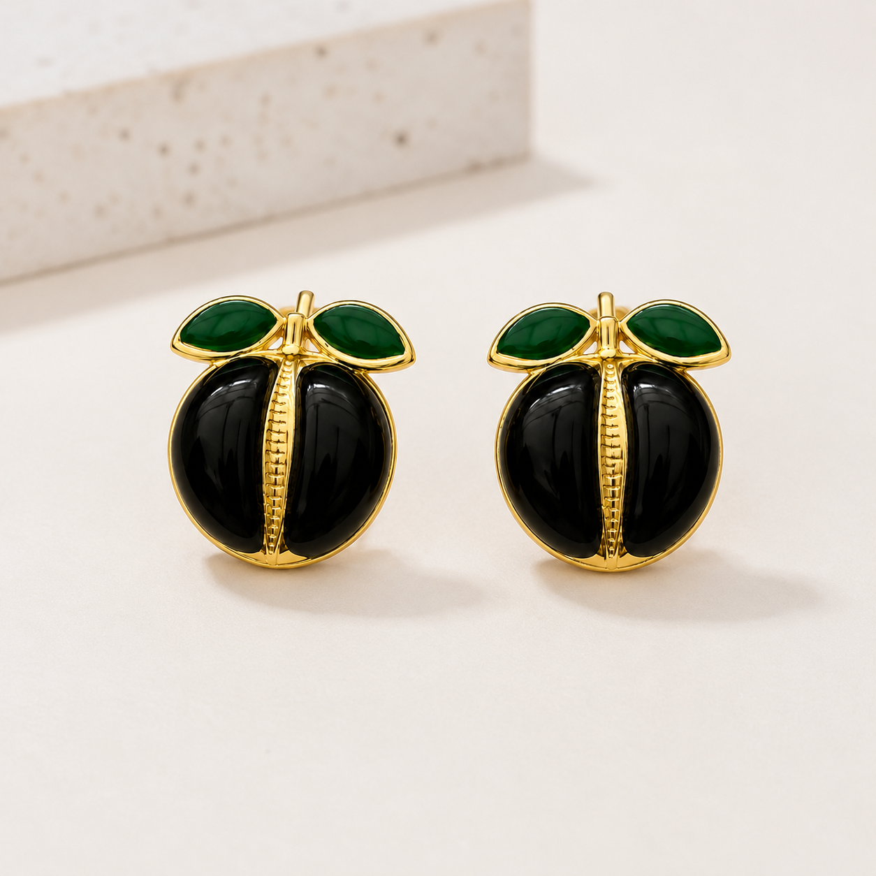 18K Gold Plated Black Cherry Gold Earrings