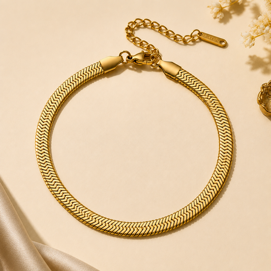 Men - 18K Gold Plated Classic Gold Flat Chain Bracelet
